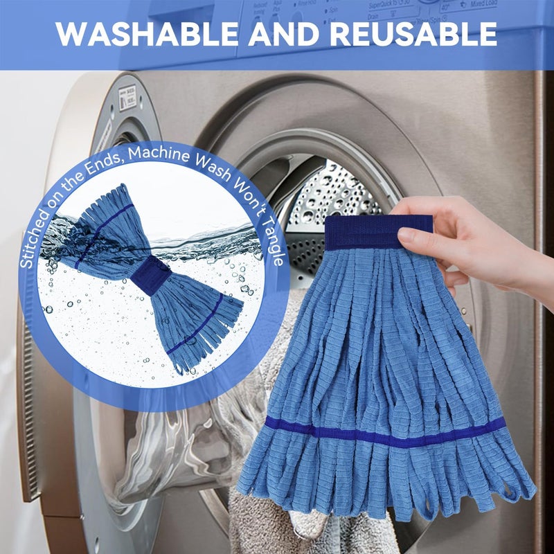 BeiLan Heavy Duty Commercial Mop Head Replacement Microfiber Tube Mop Heads for Floor Cleaning: 3 Packs Looped End Wet Mop Head Refill for Home Commercial Industrial Use (Blue) - Image 4
